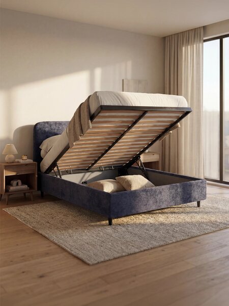 KAELOS letto minimal imbottito - vano contenitore, piedi alti e testie