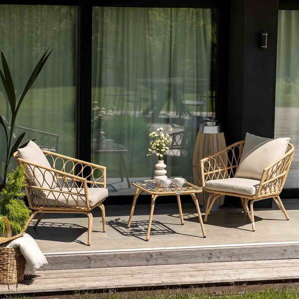 Di volio set di mobili da giardino SAVONA, set da salotto in polyrattan, set da pranzo per 2 persone, gruppo di sedute resistente alle intemperie - tavolino e 2 poltrone