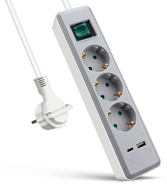 Ciabatta multipresa EXTRASTAR con 3 prese e 2 porte USB (USB A + USB C), MAX