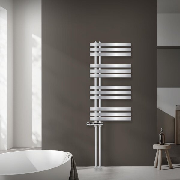 Radiatore da bagno LuxeBath Design, 500x1000 mm, cromo, set di collegamento termostatico a pavimento, senza elemento riscaldante