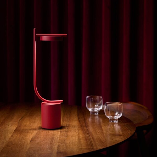 GRUPA Lampada LED da tavolo a batteria Igram, rossa, 40 cm, IP44 dimmerabile, Rosso, Soggiorno / Sala da pranzo, Metallo, Design