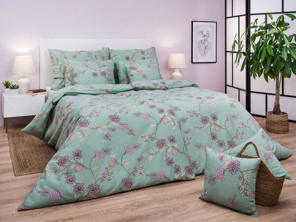 Set di lenzuola in crêpe Klaudie verde 140x200, 70x90 cm