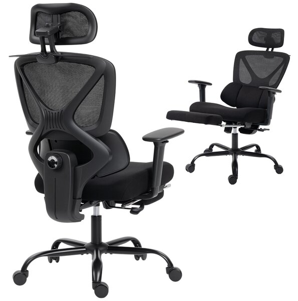 Sedia da Ufficio Ergonomica e Traspirante con Supporto Lombare Dinamico e Poggiapiedi, 73x75x120-128 cm, Nero