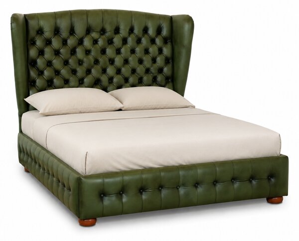 Letto Matrimoniale 160x190 cm Chesterfield Royal Wing Pelle Primo Fiore Premium