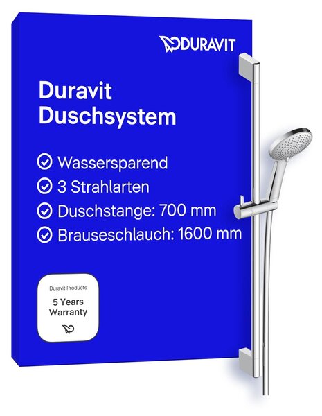 Set doccia Duravit Universal, soffione con 3 tipi di getto (pioggia, getto intenso, getto delicato)