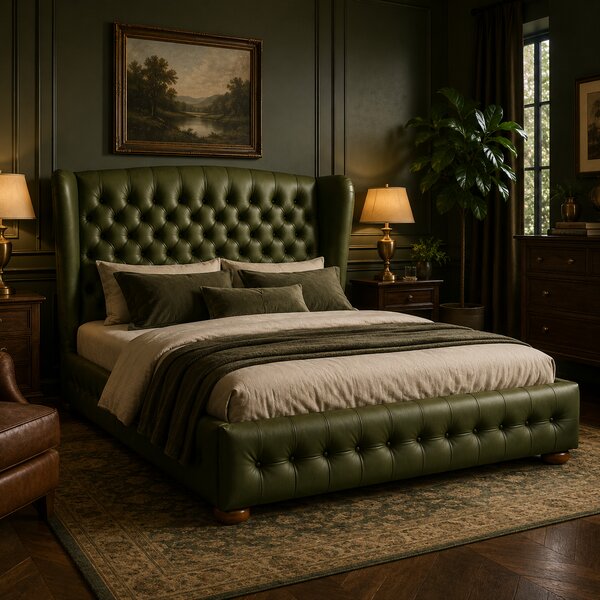Letto Matrimoniale 160x190 cm Chesterfield Royal Wing Pelle Primo Fiore Premium