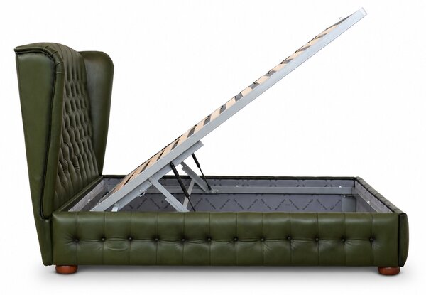 Letto Matrimoniale 160x190 cm Chesterfield Royal Wing Pelle Primo Fiore Premium