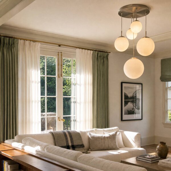 Lampada a sospensione in vetro Heleska Lindby, dimmerabile, Alluminio / Grigio / Zincato, Soggiorno / Sala da pranzo, Metallo, Moderno, Lampada a sospensione
