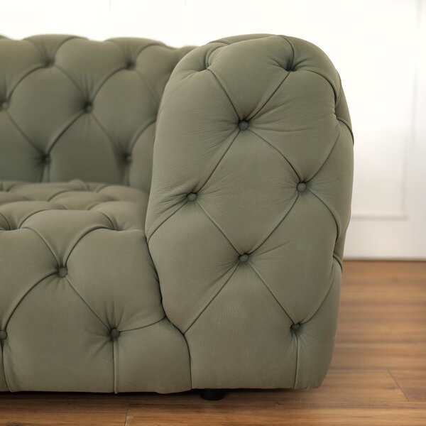 Divano Nemo Chesterfield 235 cm Pelle Premium Nabuk Petrolio - Design Iconico