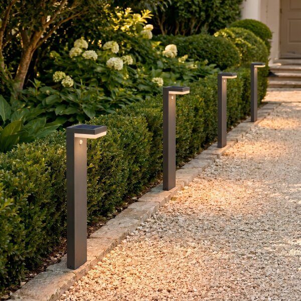 Lindby lampione a LED solare Chioma, antracite, sensore Chioma, Alluminio / Grigio / Zincato, Acciaio Inox, Moderno, Lampade solari