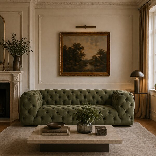 Divano Nemo Chesterfield 235 cm Pelle Premium Nabuk Petrolio - Design Iconico