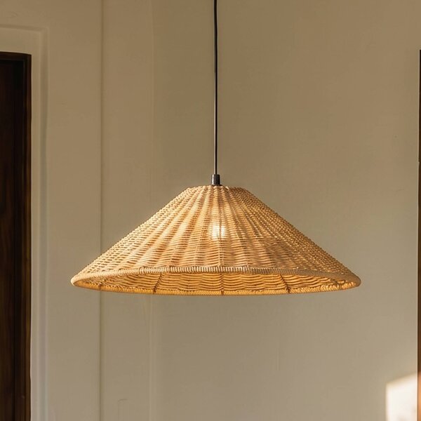 Lucande Lampada a sospensione da esterno Taniola, 1 luce, conica, Ø 60 cm Taniola Lucande, dimmerabile, Legno scuro, Legno, Campagna / Rustiche