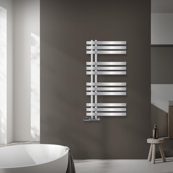 LuxeBath Design radiatore per bagno, 500x1000 mm, cromo, set di collegamento termostato ad angolo a parete, senza elemento riscaldante
