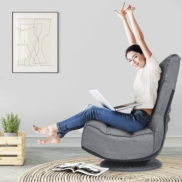 Poltrona da terra girevole a 360°, poltrona da terra imbottita e pieghevole, divano da terra con schienale regolabile su 5 livelli, divano relax e sedia da meditazione con portata fino a 120 kg (grigio)