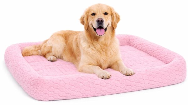 Cuccia per cani - Cuccia per gatti - Rettangolare, rosa con bordo - 116 x 69 x 8 cm - Peluche - Schiuma da 1,5 cm - Fondo antiscivolo - Adatta per gabbie in rete metallica