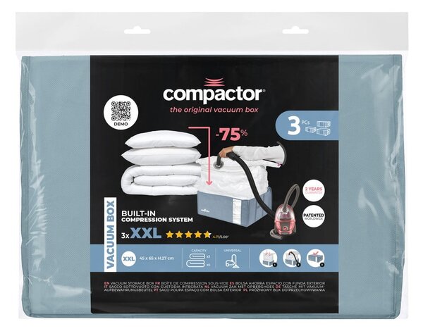Set di organizer per vestiti sottovuoto in plastica 3 pz 65x45x27 cm Blue Edition - Compactor
