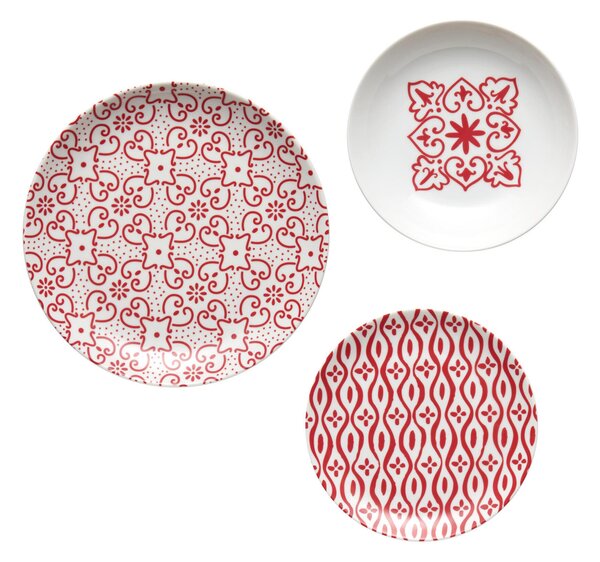 Servizio Piatti 6 Posti Tavola LE MAIOLICHE Guzzini in porcellana con decoro sotto smalto Colore 6 Rosso brillante