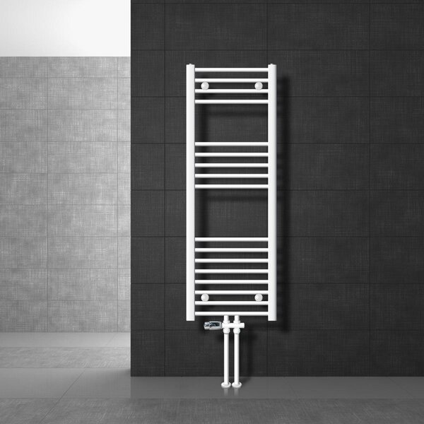 LuxeBath Radiatore da bagno attacco centrale 400 x 1200 mm Bianco diritto con termostato e set di collegamento attraverso il pavimento Bianco - Radiatore, senza elemento riscaldante