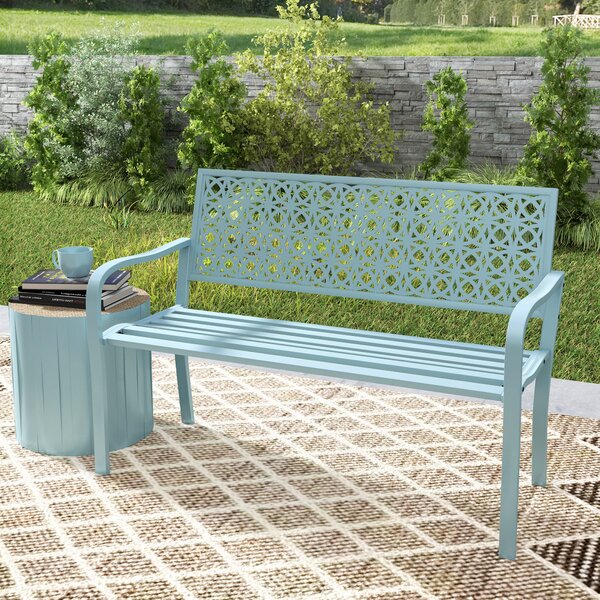 Outsunny Panca da Giardino in Acciaio, Schienale Lavorato, Braccioli, per 2 Persone, Blu