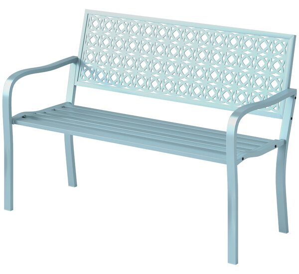 Outsunny Panca da Giardino in Acciaio, Schienale Lavorato, Braccioli, per 2 Persone, Blu