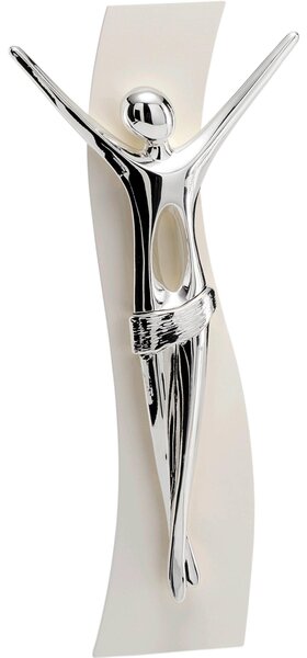 Crocefisso Cristo KENOBIS Piccolo in resina argentata e legno 16x8 cm colore argento