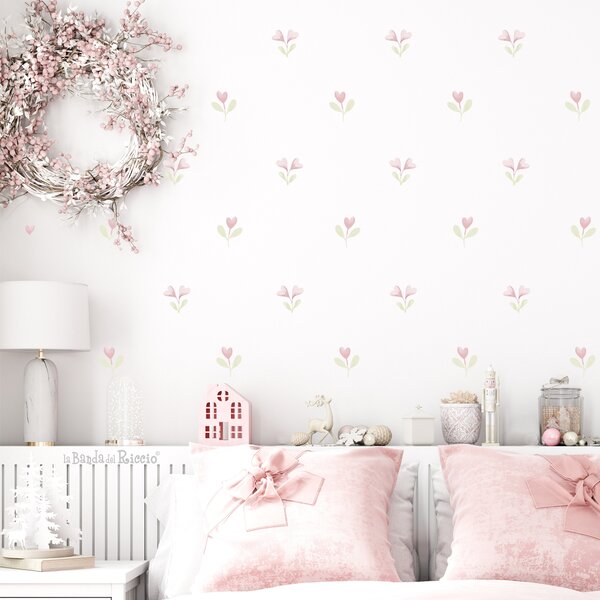 Pattern Piccoli fiori a cuore - Adesivi Murali per Bambini