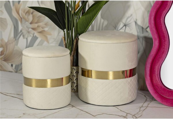 Pouf SET 2 pezzi dal caldo tono Crema uniscono design moderno e funzionalit� Dimensioni � 37X42-28X35 , colore Crema e ORO