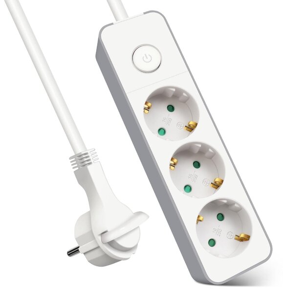 Multipresa EXTRASTAR con 3 prese, prolunga con interruttore, 3 m, per casa, ufficio e viaggi, 3680 W, 3 G x 1,5 mm², bianco, 1 pezzo