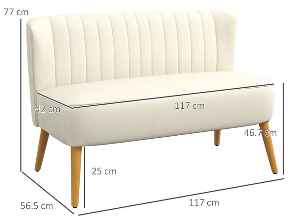 HOMCOM Divano 2 Posti in Tessuto Effetto Lino Senza Braccioli, Imbottito, Salvaspazio con Gambe in Caucciù, 117x56.5x77 cm, Crema | Aosom Italy