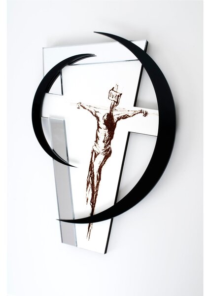 Crocefisso Piccolo segno taglio laser 16x1.6xh20 cm intarsi in plexiglass bianco nero