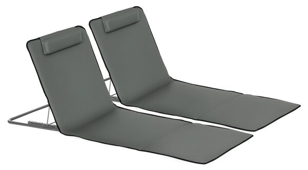 Outsunny Set 2 Lettini da Mare Pieghevoli con Schienale Regolabile a 5 Livelli e Borsa, Grigio|Aosom