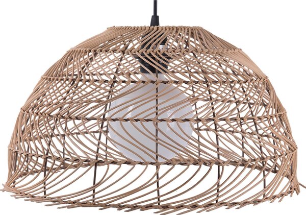 BELIANI Lampada a sospensione con paralume semisferico in rattan marrone, con lampadina a reticolo e vimini, stile etnico