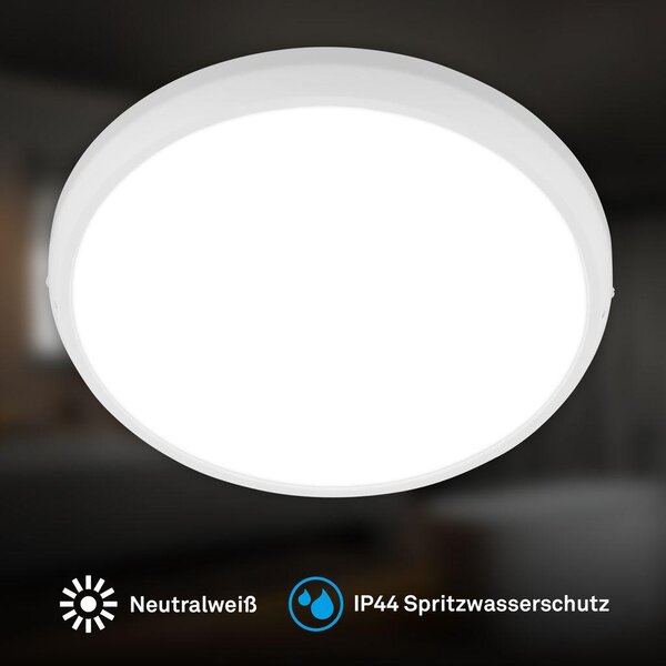 BRILONER - Lampada da soffitto a LED, grado di protezione IP44, luce bianca neutra, colore bianco, diametro 37,5 cm