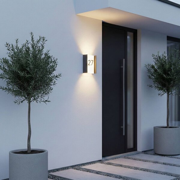 Lindby Applique da esterni LED Selqa, numero civico, antracite, IP65 Selqa, Nero, Metallo, Moderno, Applique da esterni