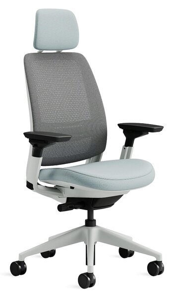 Sedia da ufficio ergonomica - Supporto lombare regolabile - Rete Netwave grigio - Rivestimento azzurro chiaro
