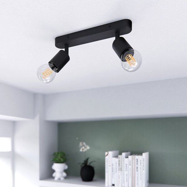Linovum AWORA plafoniera per lampadina E27 a due fiamme - lampada da soffitto per soggiorno nero 2x attacco E27 orientabile