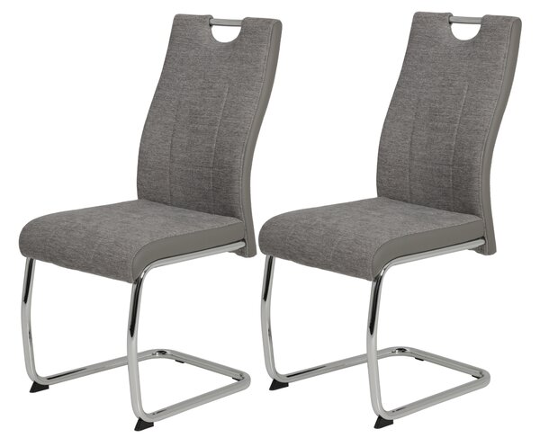 Hela Tische - Set di 2 sedie da pranzo a sbalzo Alina in tessuto grigio - struttura in metallo cromato e maniglione - portata 120 kg