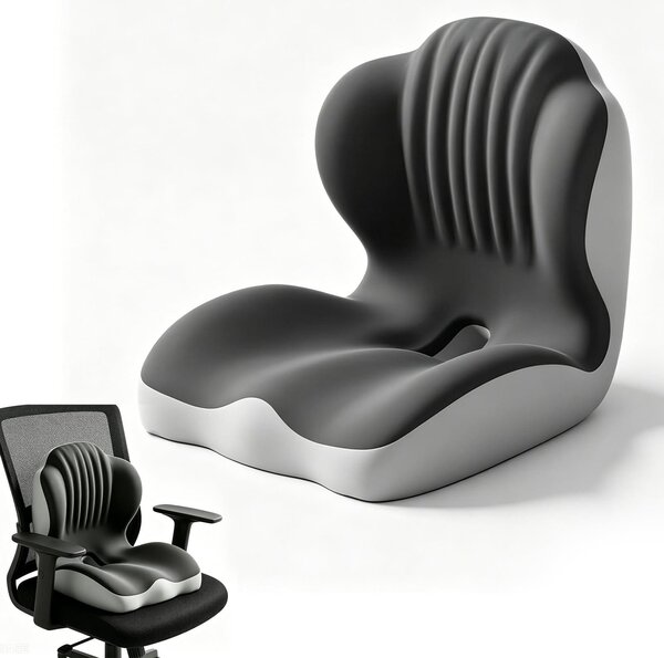Cuscino per sedia L-forma memory foam - 44 x 77 cm - Grigio scuro - Per sedia da ufficio e auto