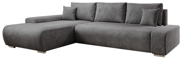 Juskys Divano Iseo sinistro - Forma a L, funzione letto, tessuto, moderno e confortevole - Divano grigio scuro