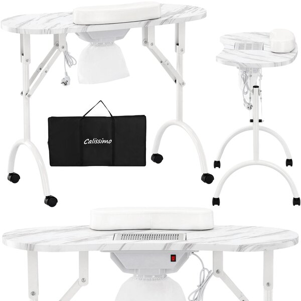 Tavolo cosmetico pieghevole per manicure con assorbitore mobile bianco MT-020F-WHITE