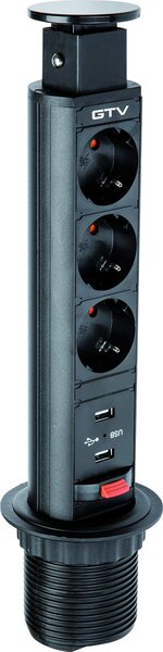 Presa multipla estraibile da scrivania ? 60 mm, 3 x Schuko, 2 x USB 2,1 A, 5 V (nera)