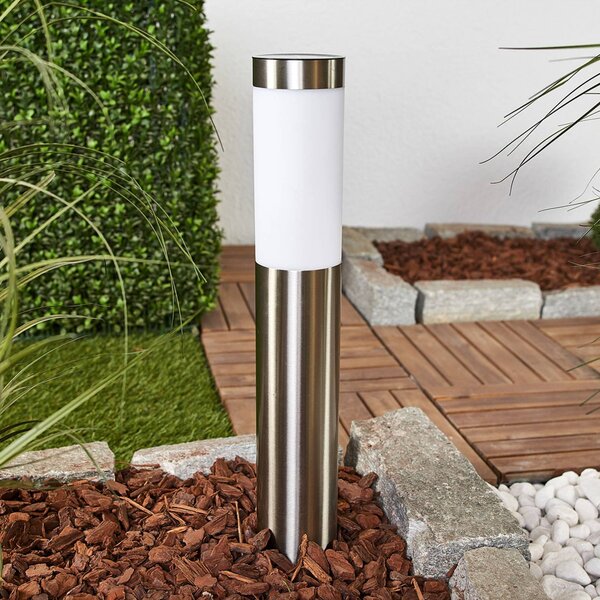 Lindby Lampada LED solare Aleeza, 61 cm, acciaio inossidabile, picchetto Aleeza, Alluminio / Grigio / Zincato, Acciaio Inox, Moderno, Lampade solari