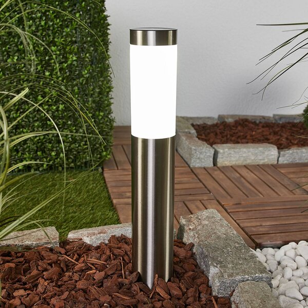 Lindby Lampada LED solare Aleeza, 61 cm, acciaio inossidabile, picchetto Aleeza, Alluminio / Grigio / Zincato, Acciaio Inox, Moderno, Lampade solari