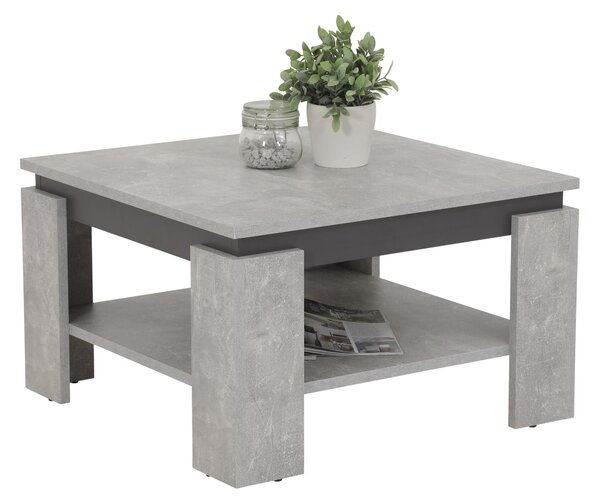 Tavolino da salotto Tim III - quadrato - decoro in cemento - struttura a quattro gambe antracite con ripiano - rivestimento melaminico - dimensioni 68x68cm