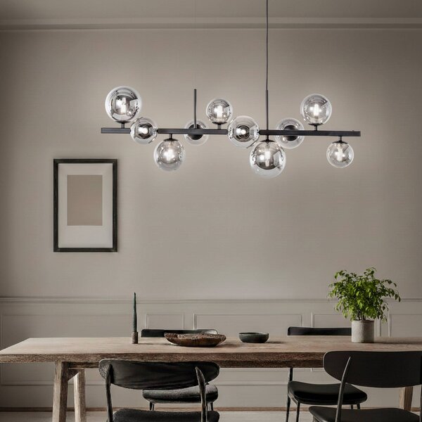 Lampada a sospensione in vetro Rumba Domiluce, dimmerabile, Nero, Soggiorno / Sala da pranzo, Metallo, Moderno, Lampada a sospensione