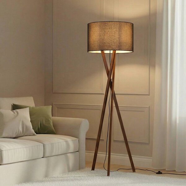 Lampada da terra Auriane Lucande, Legno scuro, Soggiorno / Sala da pranzo, Tessuto / Stoffa / Seta, Scandinavo, Lampada da terra