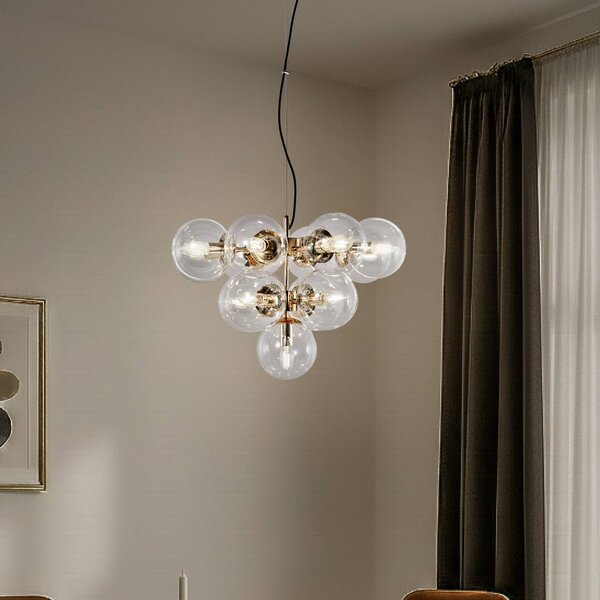 Lampada a sospensione in vetro Zumba Domiluce, dimmerabile, Ottone / Oro, Soggiorno / Sala da pranzo, Metallo, Moderno, Lampada a sospensione