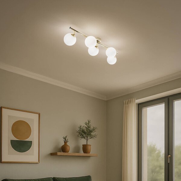 Plafoniera soffitto Drum Domiluce, dimmerabile, Ottone / Oro, Soggiorno / Sala da pranzo, Metallo, Plafoniera
