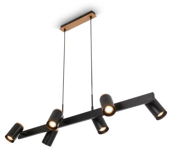 Lampada a sospensione Briloner DUTA, orientabile, attacco GU10, 6 luci, struttura in legno nero, dimensioni 110 x 24,9 x 120 cm