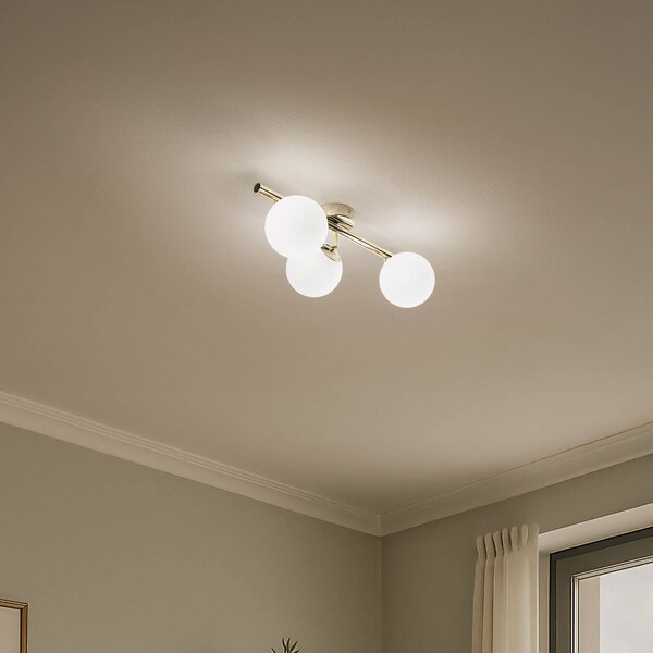 Plafoniera Drum, color oro, a 3 luci, vetro, lunghezza 46 cm Drum Domiluce, dimmerabile, Ottone / Oro, Soggiorno / Sala da pranzo, Metallo